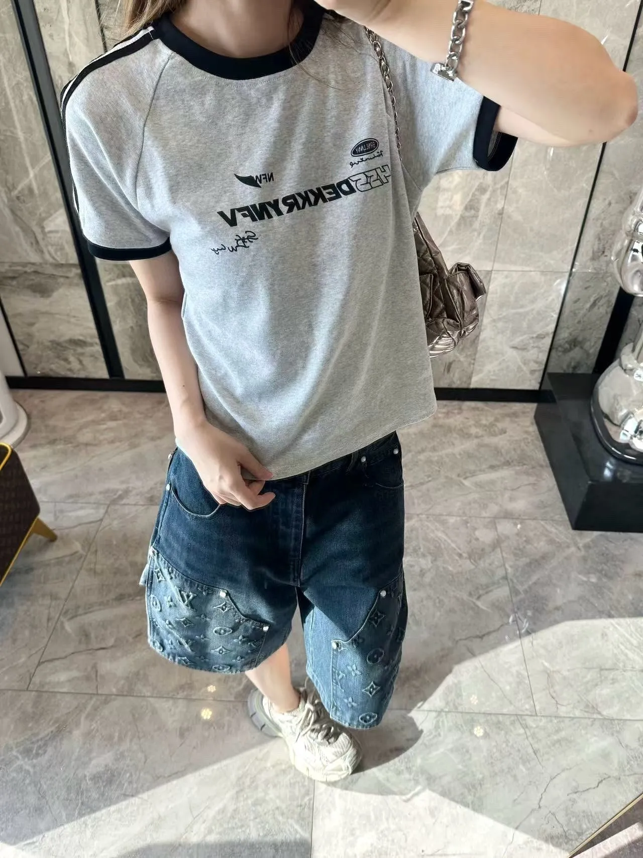 Louis Vuitton/Louis Vuitton 25ss presbyopic embossed denim shorts